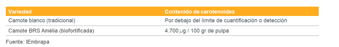 Contenido de carotenoides de BRS Amélia y variedades de camote tradicional