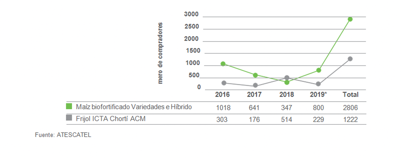Número de compradores de la semilla biofortificada de frijol y máiz producida por ATESCATEL